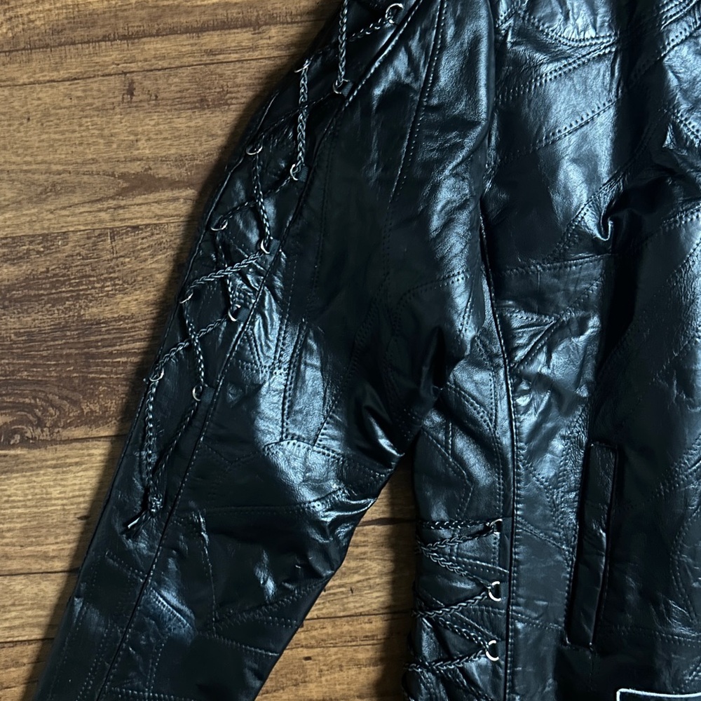Diamond Plate Men’s Size 3 X-Large Motorcycle  Black Leather Patches Jacket ~New - Picture 11 of 16